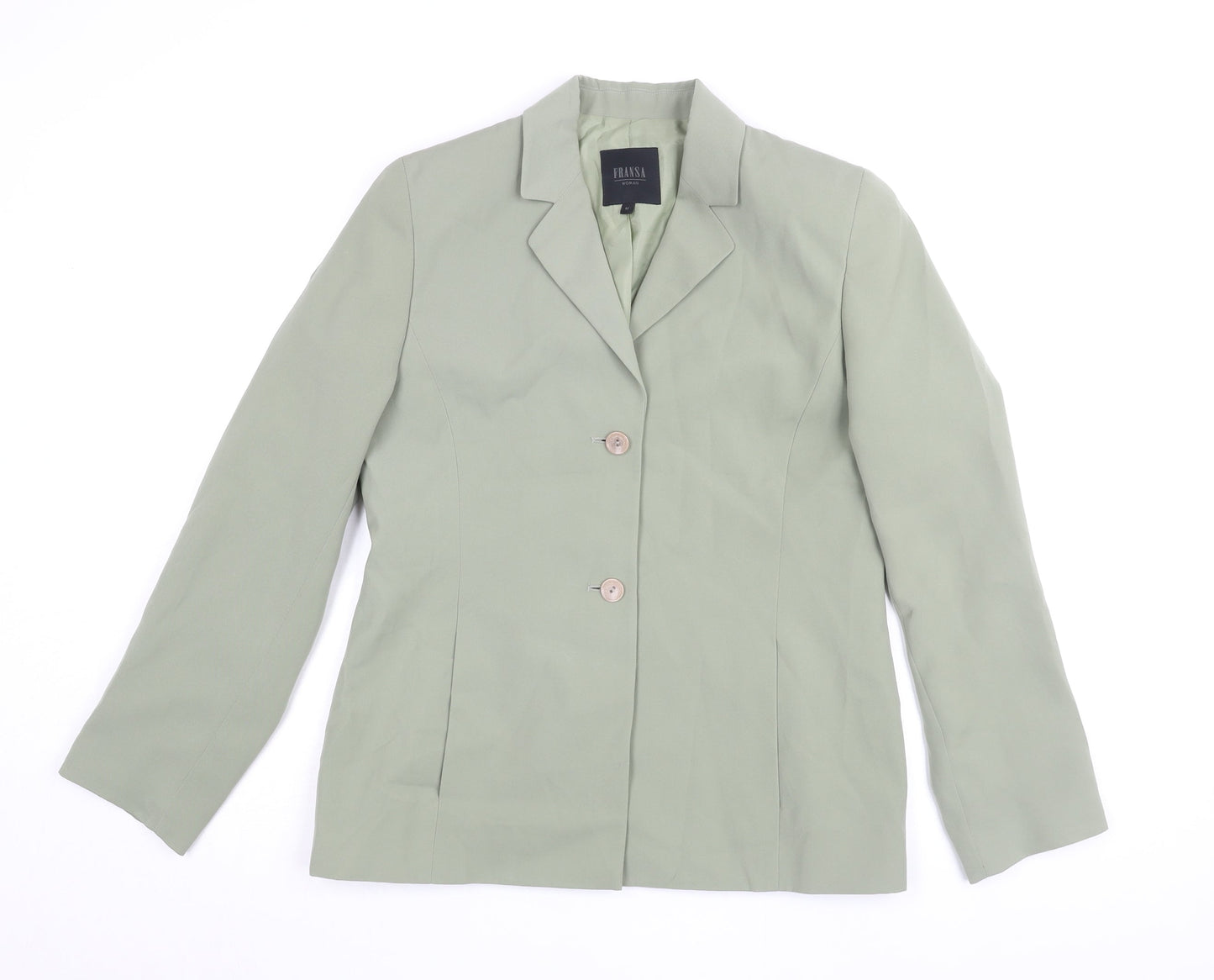 Fransa Women's Green Blazer, Size M, Two-Button Classic Fit
