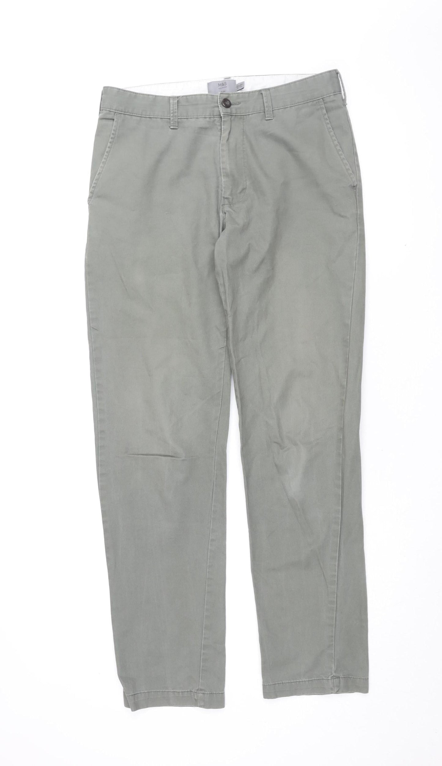 Marks and Spencer Men's Green Chino Trousers Size 32
