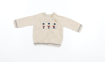 Next Beige Cotton Unisex Baby Jumper, 3-6 Months, Fun Design