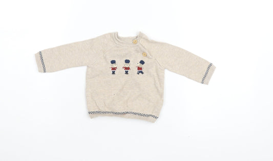 Next Beige Cotton Unisex Baby Jumper, 3-6 Months, Fun Design
