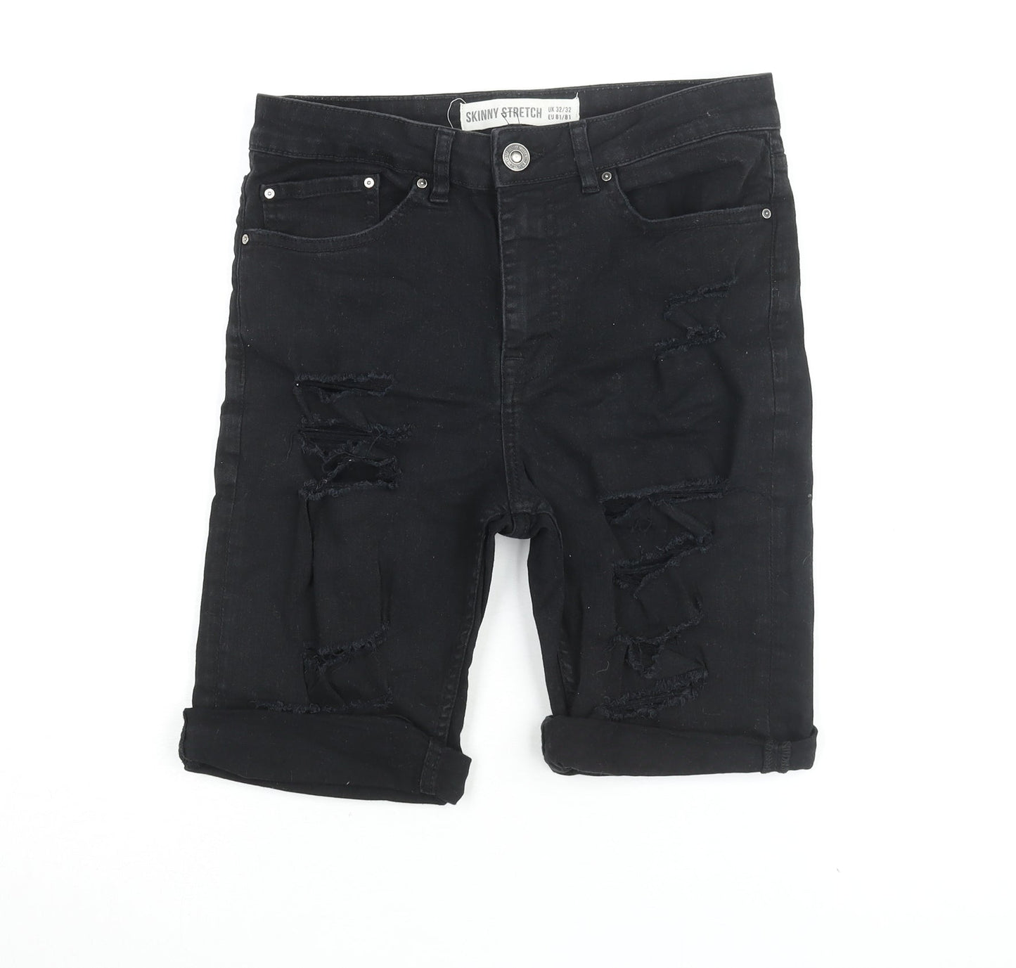 New Look Men's Black Biker Distressed Shorts 32R