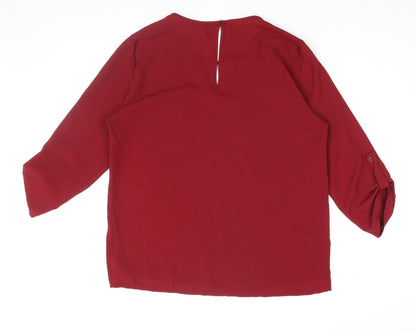 Boohoo Women's Red 3/4 Sleeve Blouse, Size 14