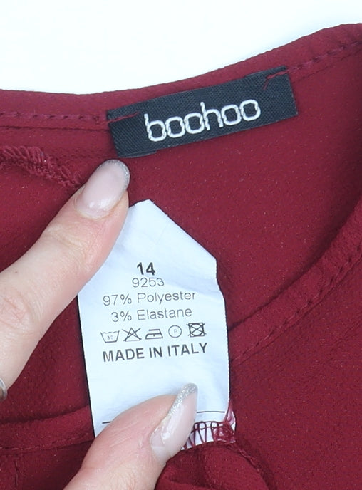 Boohoo Women's Red 3/4 Sleeve Blouse, Size 14