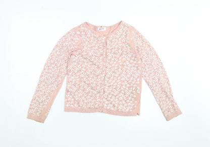 H&M Girls Pink Floral Cardigan 8Y Cotton Knit Long Sleeve