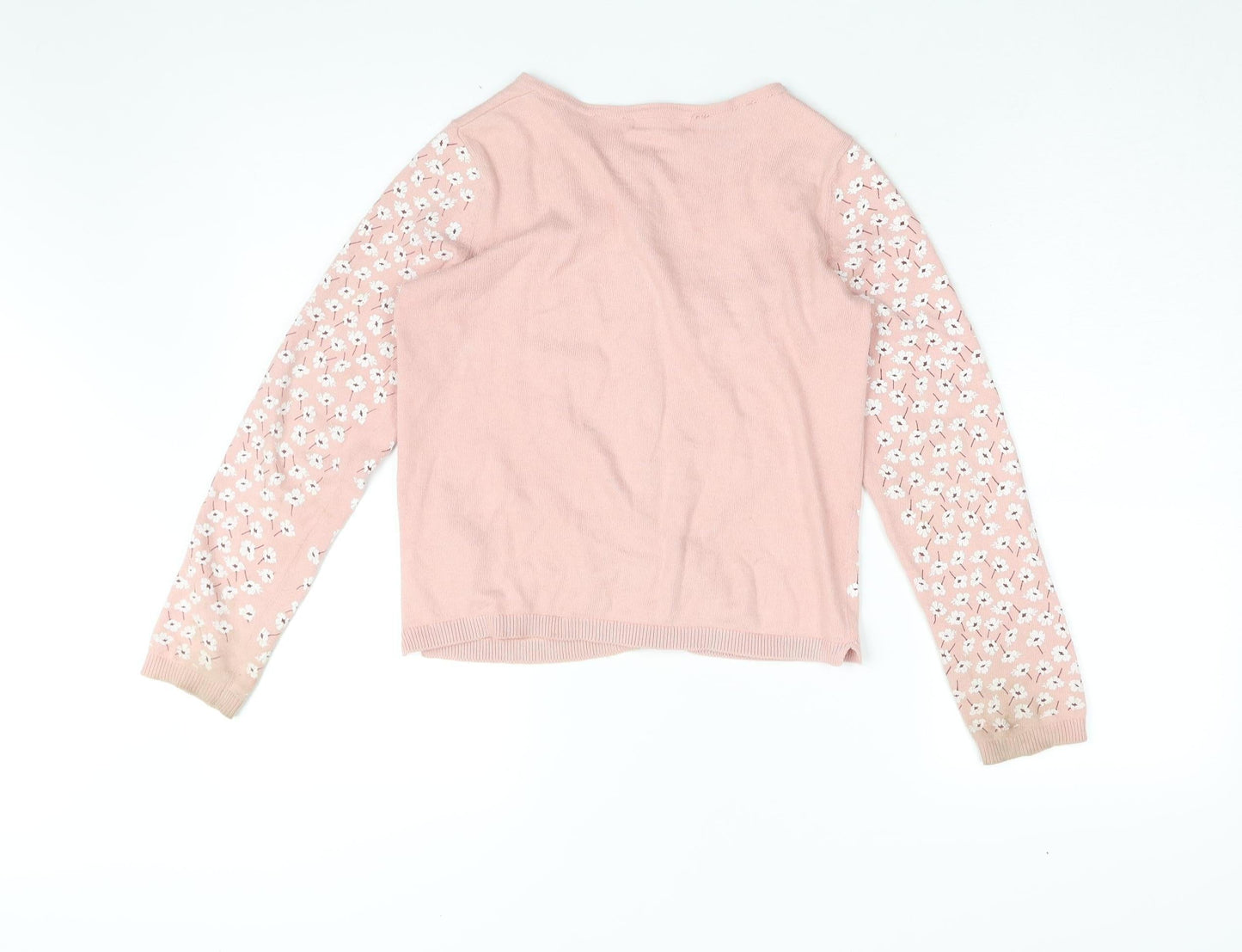 H&M Girls Pink Floral Cardigan 8Y Cotton Knit Long Sleeve