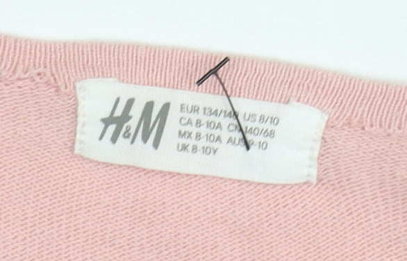 H&M Girls Pink Floral Cardigan 8Y Cotton Knit Long Sleeve