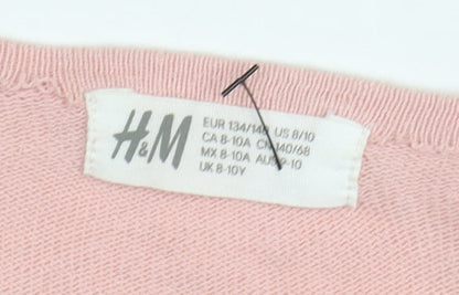 H&M Girls Pink Floral Cardigan 8Y Cotton Knit Long Sleeve