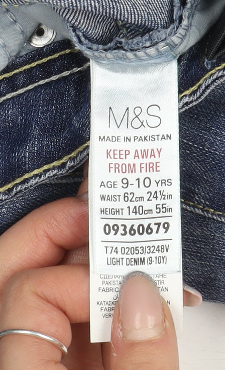 Marks and Spencer Girls Blue Straight Jeans, Size 10 Years