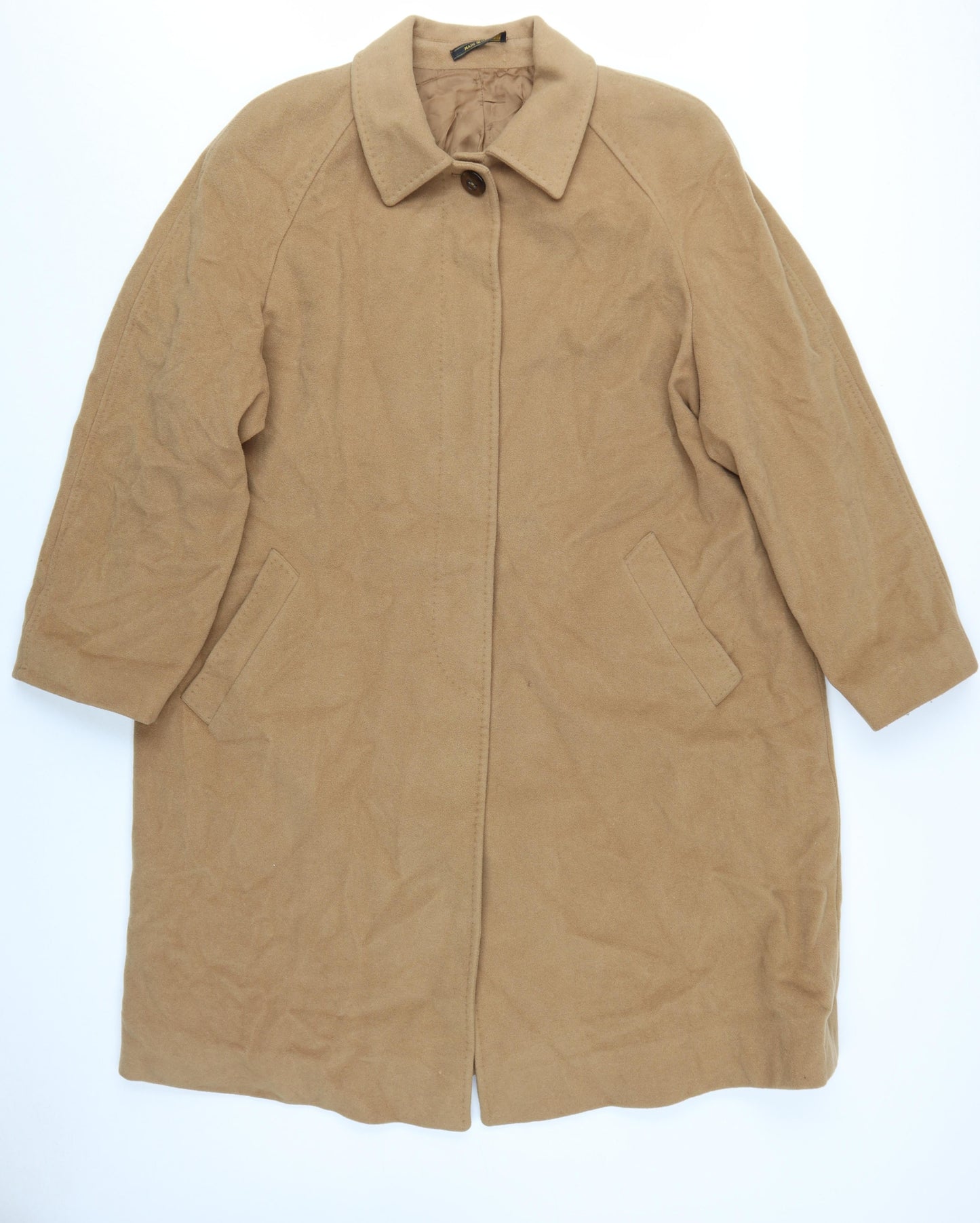 Quattro più Women's Beige Wool Cashmere Overcoat Size 16