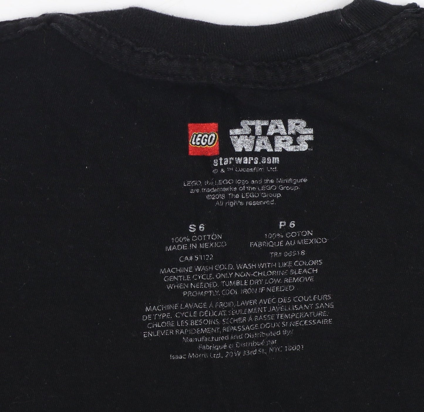 LEGO Star Wars Boys Black T-Shirt Size 6 Graphic Movie Print