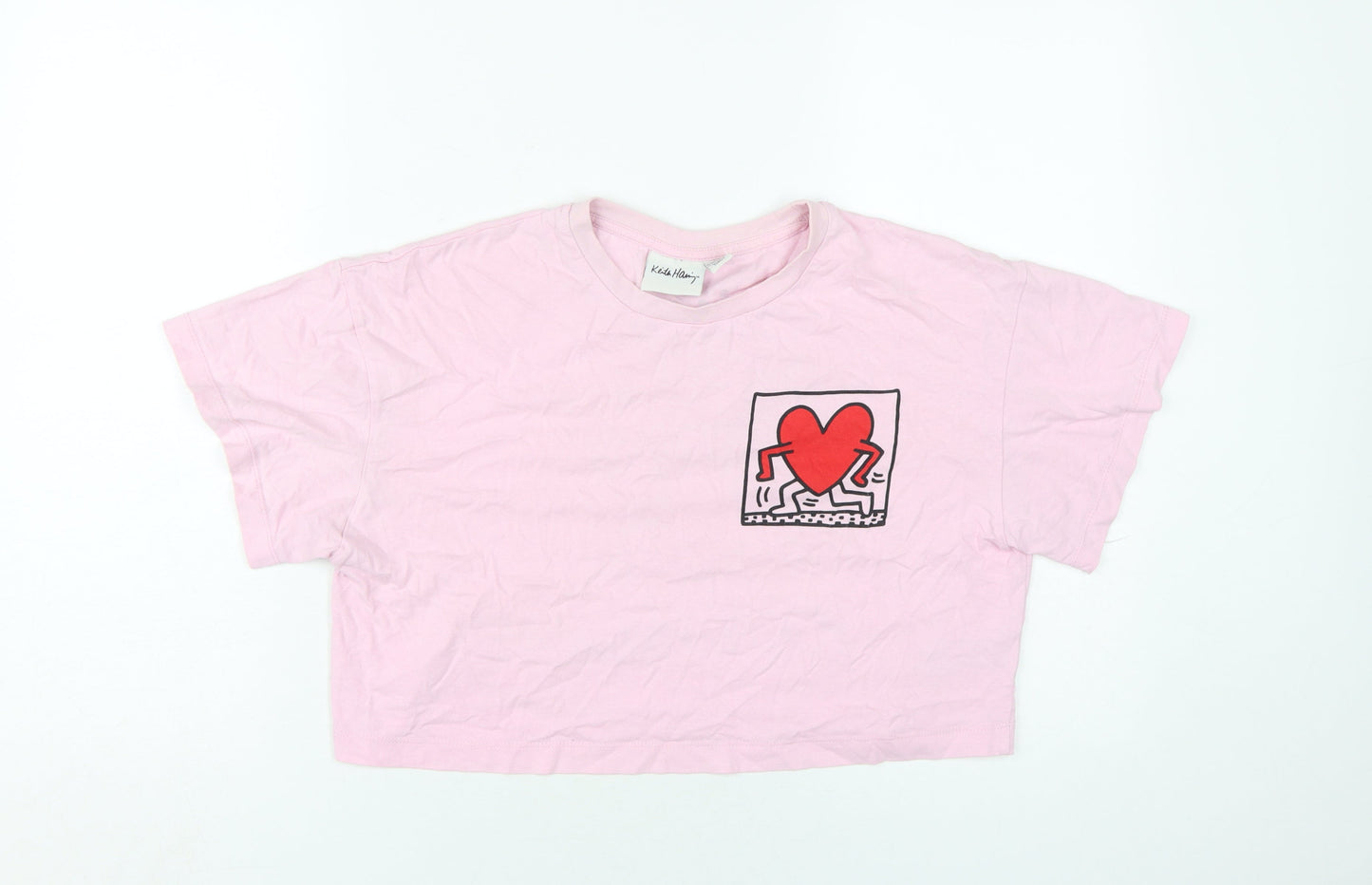 Unisex Adults UK Size M Keith Haring Pink Cropped T-Shirt