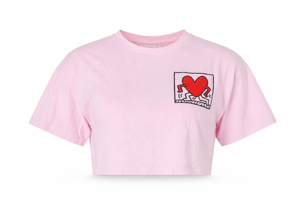 Front view of Keith Haring Pink Cropped T-Shirt M unisex adults