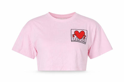Front view of Keith Haring Pink Cropped T-Shirt M unisex adults