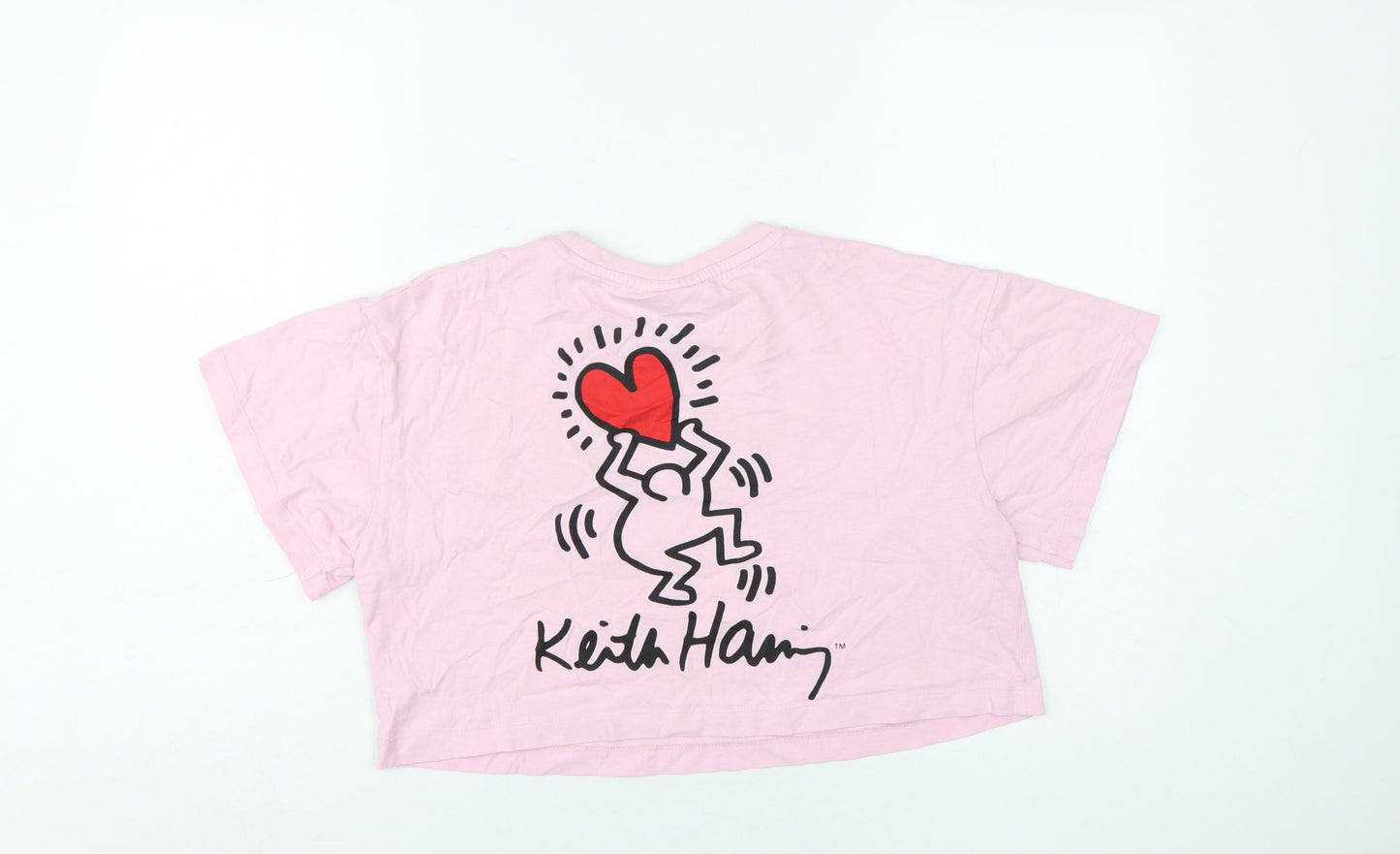 Unisex Adults UK Size M Keith Haring Pink Cropped T-Shirt