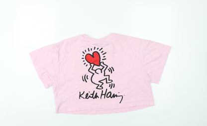 Unisex Adults UK Size M Keith Haring Pink Cropped T-Shirt