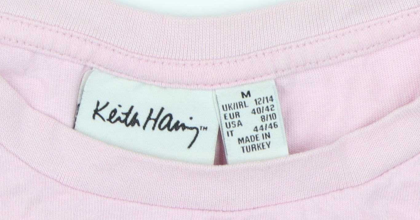 Unisex Adults UK Size M Keith Haring Pink Cropped T-Shirt