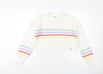 Womens UK Size XS Hollister White Pullover Jumper
