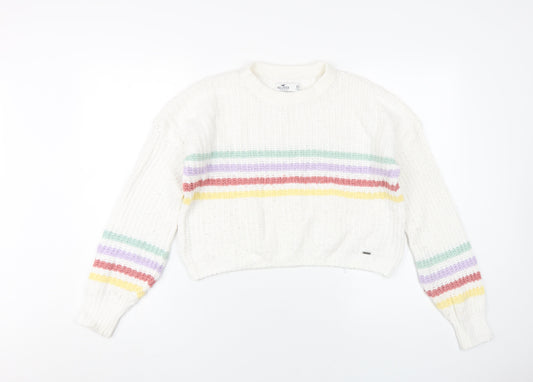 Womens UK Size XS Hollister White Pullover Jumper
