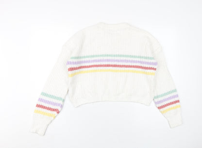 Womens UK Size XS Hollister White Pullover Jumper