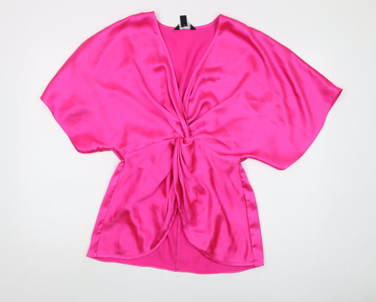 Womens UK Size 10 New Look Pink Wrap Blouse