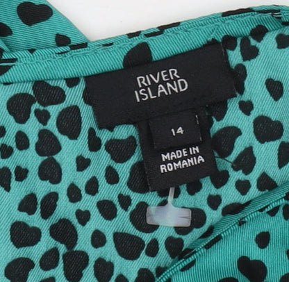 River Island Women's Green Animal Print Blouse Size 14
