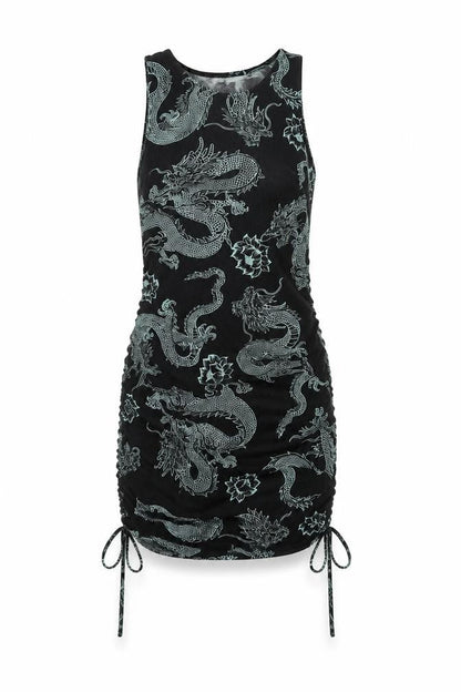 Motel Women's Black Dragon Print Bodycon Dress XS