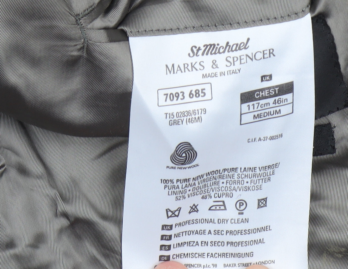 Mens UK Size 46 Marks and Spencer Regular Grey Suit Jacket
