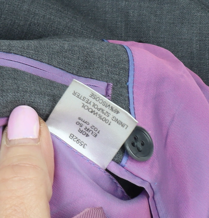 Men's Grey Wool Blazer 40R Business Formal Classic