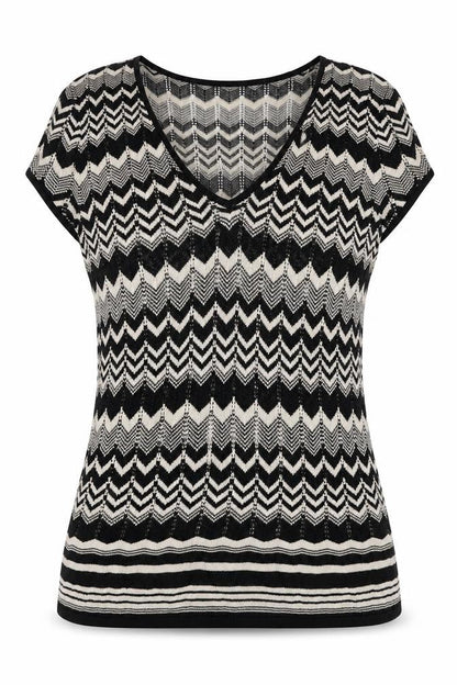 Wallis Women's Black Geometric Knit Blouse Size 14