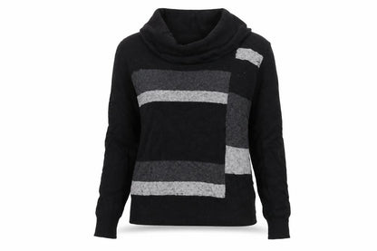 Country Casuals Women's Black Striped Pullover Jumper Cowl Neck S