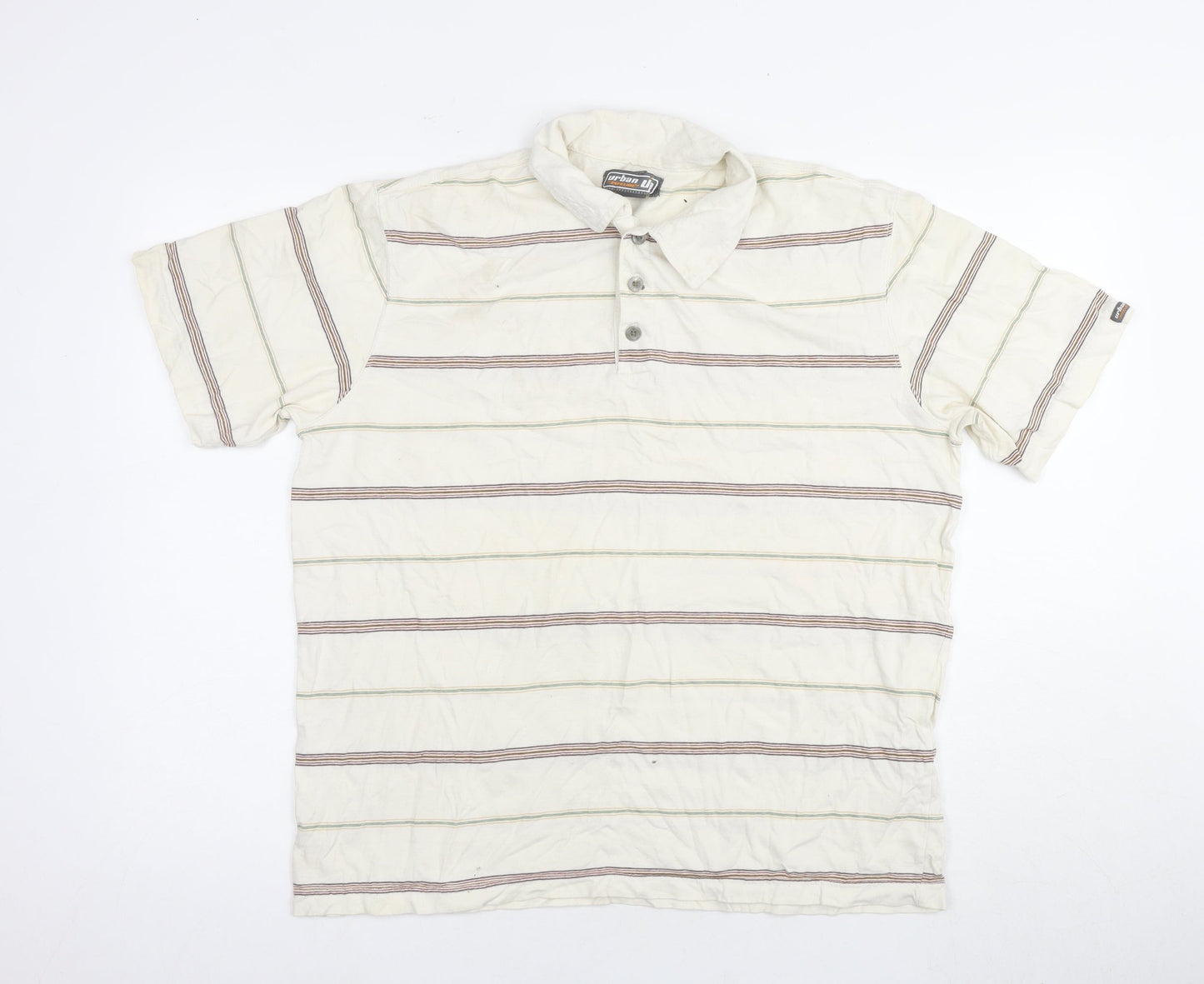 Urban Pipeline Men's White Striped Cotton Polo L