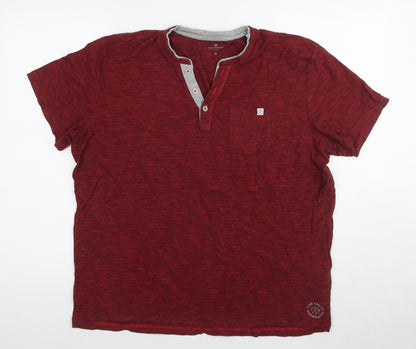 Tom Tailor Men's XL Red Henley T-Shirt, Cotton, Short Sleeve