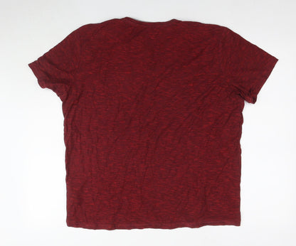 Tom Tailor Men's XL Red Henley T-Shirt, Cotton, Short Sleeve