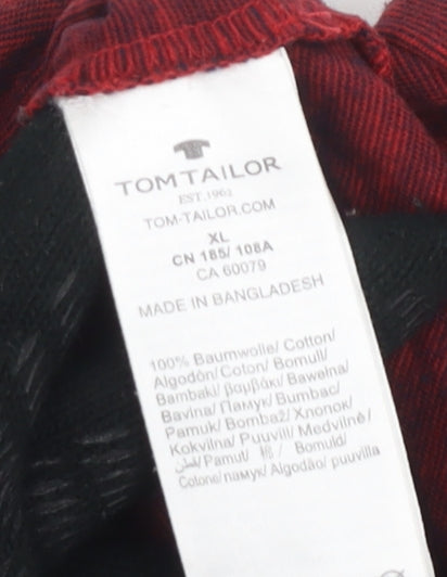 Tom Tailor Men's XL Red Henley T-Shirt, Cotton, Short Sleeve