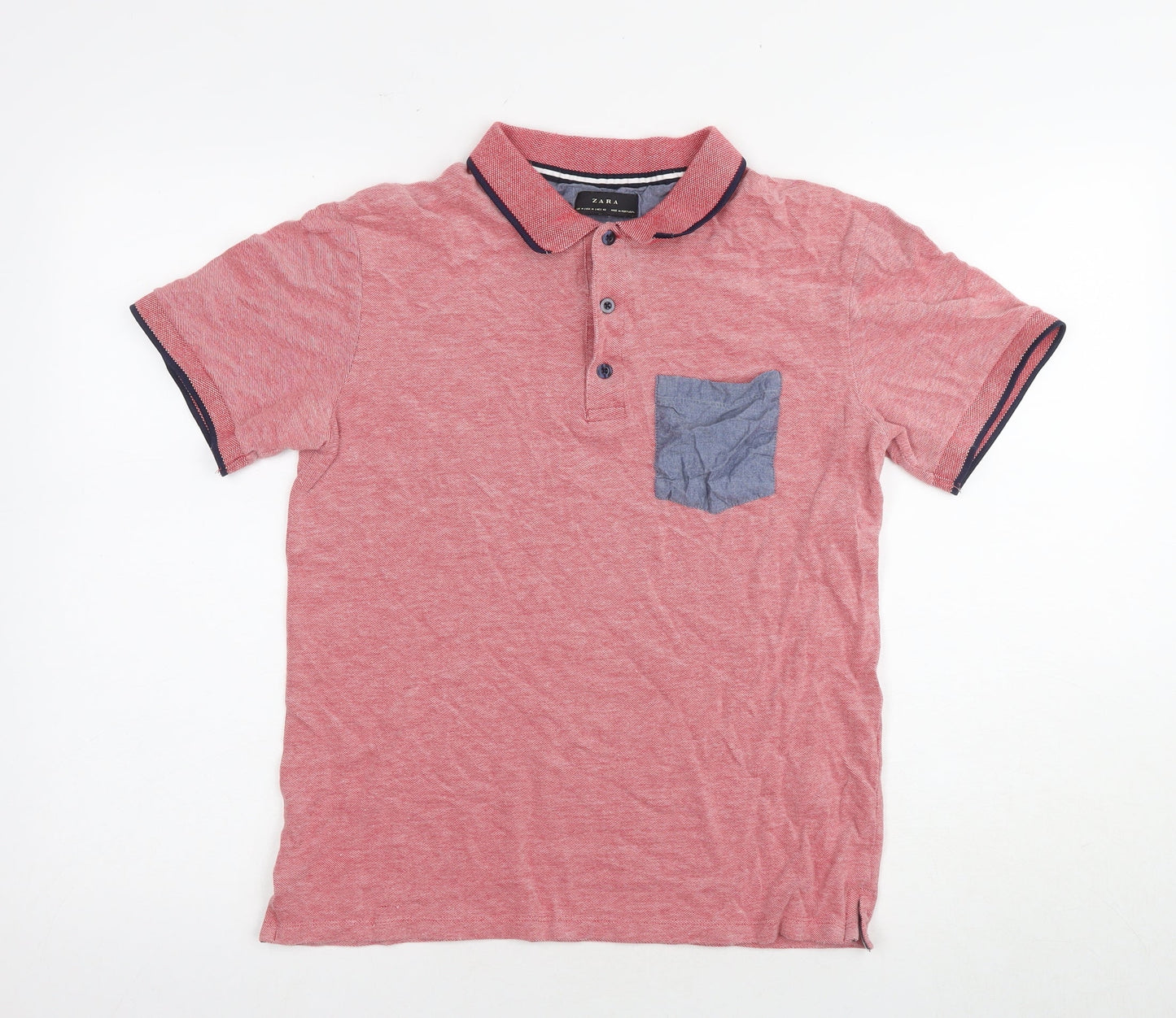 Zara Men's Red Polo Shirt - Size 12, Cotton, Casual