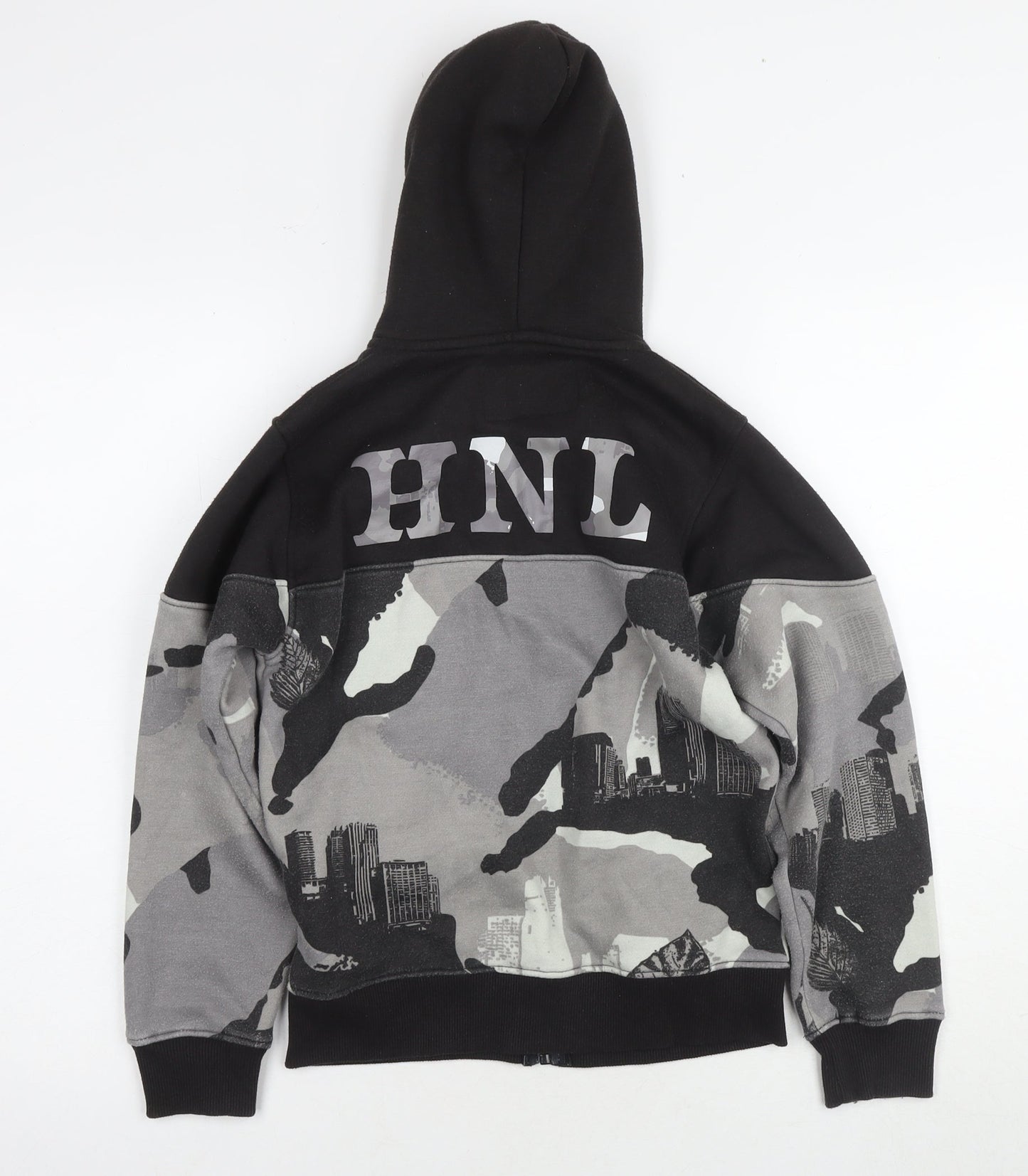HNL Projection Boys Black Full Zip Camouflage Hoodie Size 9