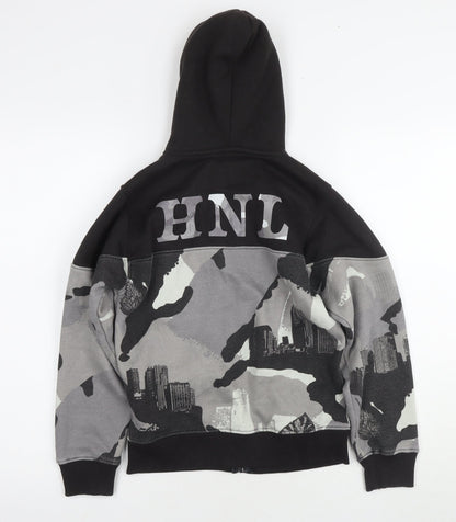 HNL Projection Boys Black Full Zip Camouflage Hoodie Size 9
