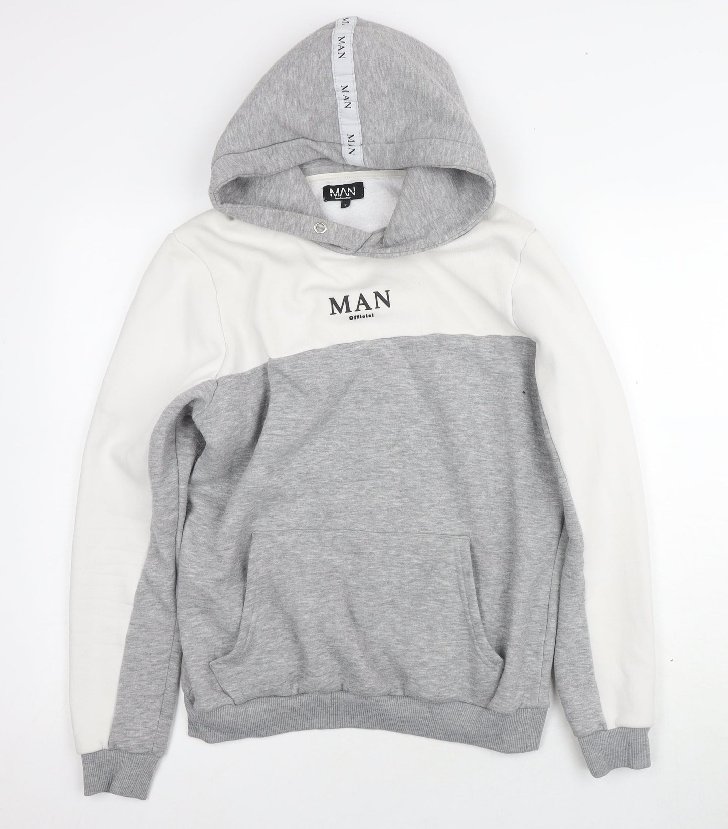 Mens UK Size S boohooMAN Grey Pullover Hoodie