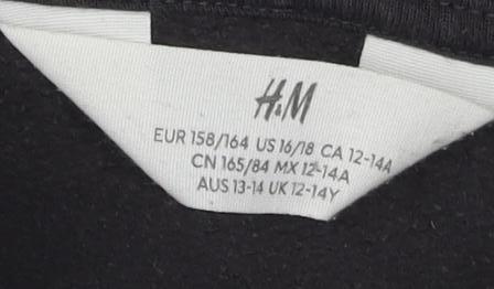 H&M Girls Black Full Zip Hoodie Size 12-14 Years