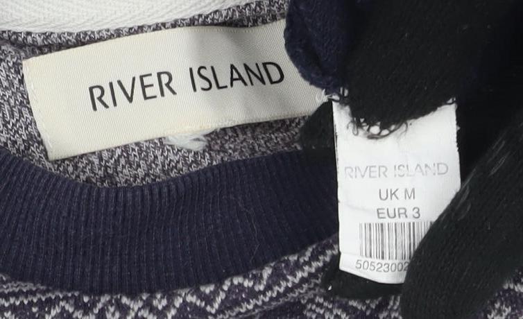 River Island Men's Blue Geometric Pullover Jumper M