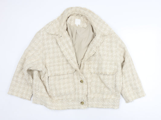 H&M Women's Beige Checked Bouclé Blazer XL