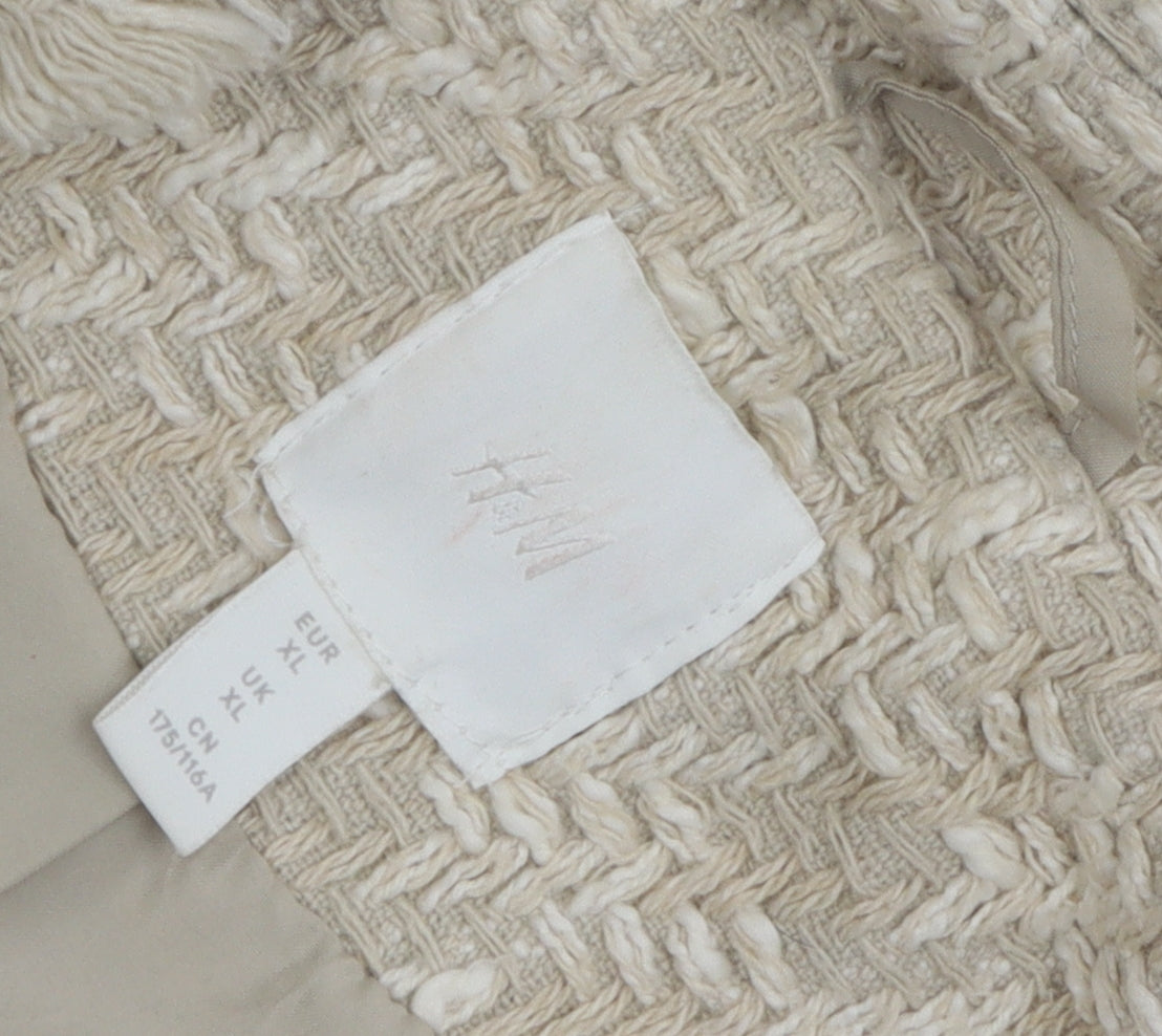 H&M Women's Beige Checked Bouclé Blazer XL