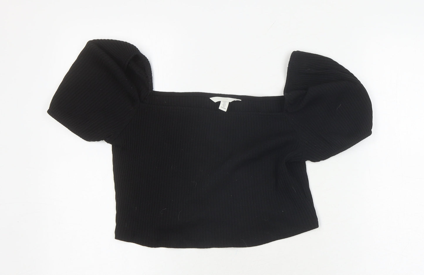 Womens UK Size L H&M Black Cropped Blouse