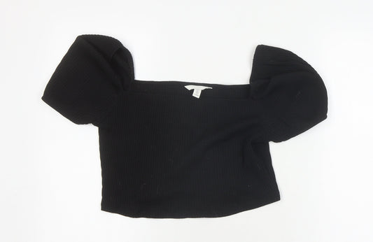 Womens UK Size L H&M Black Cropped Blouse