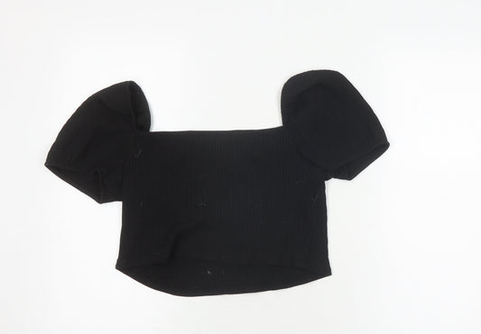 Womens UK Size L H&M Black Cropped Blouse