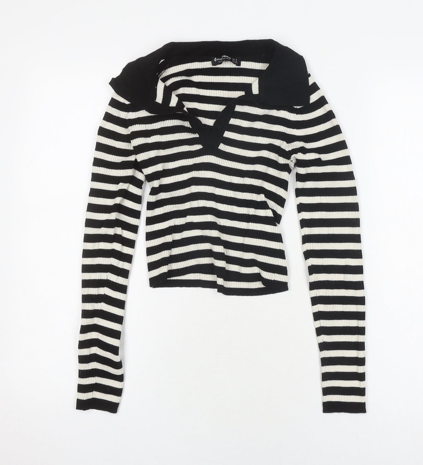Womens UK Size S Stradivarius Black Cropped Polo