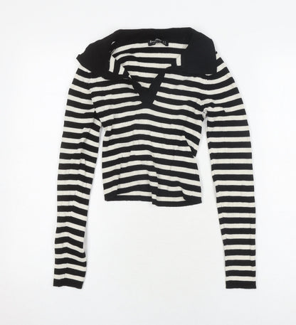 Womens UK Size S Stradivarius Black Cropped Polo