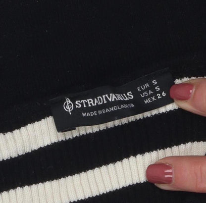 Womens UK Size S Stradivarius Black Cropped Polo