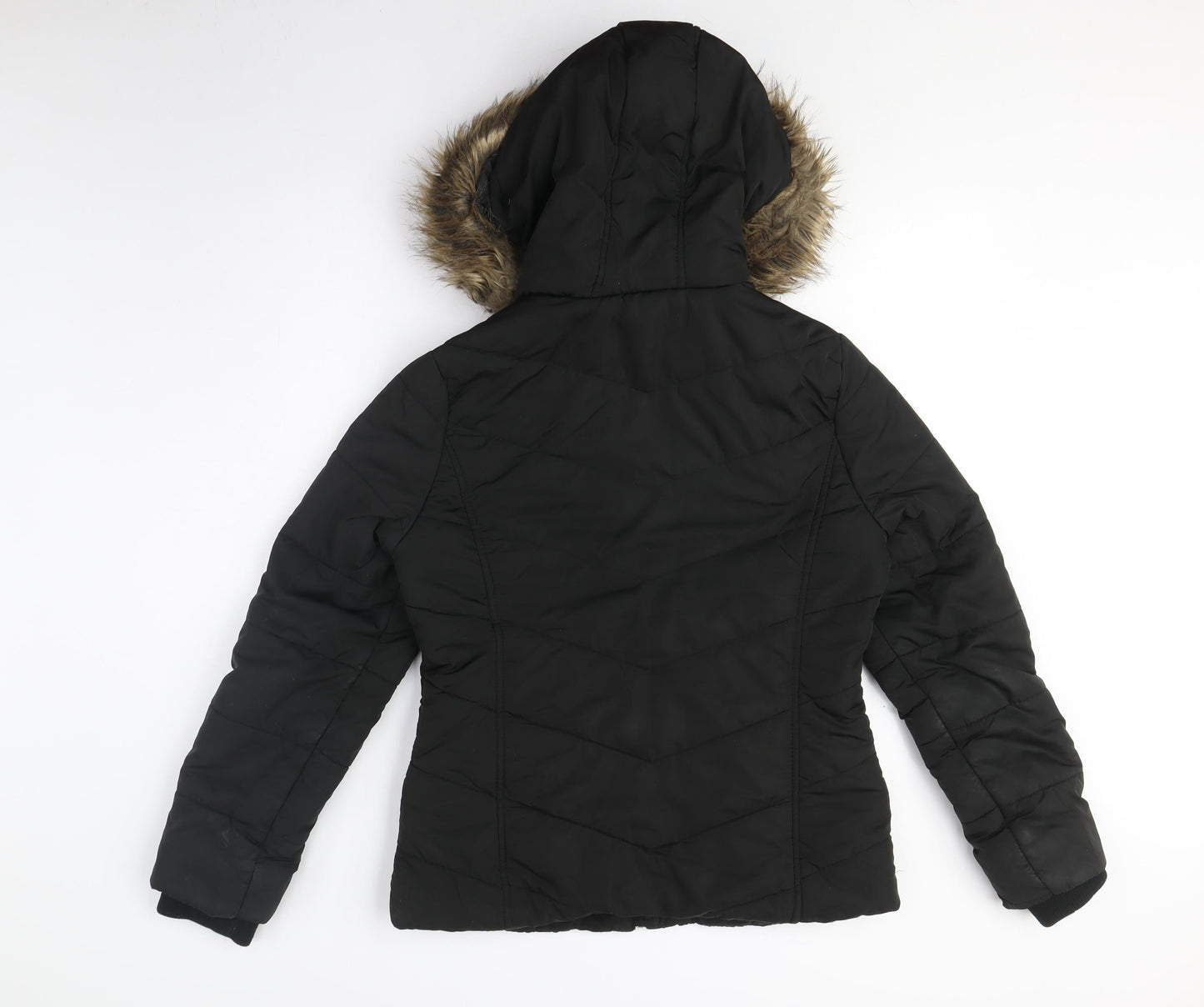 New Look Girls Black Puffer Coat 12-13 Hooded & Fur Trim