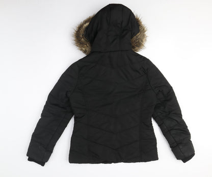 New Look Girls Black Puffer Coat 12-13 Hooded & Fur Trim